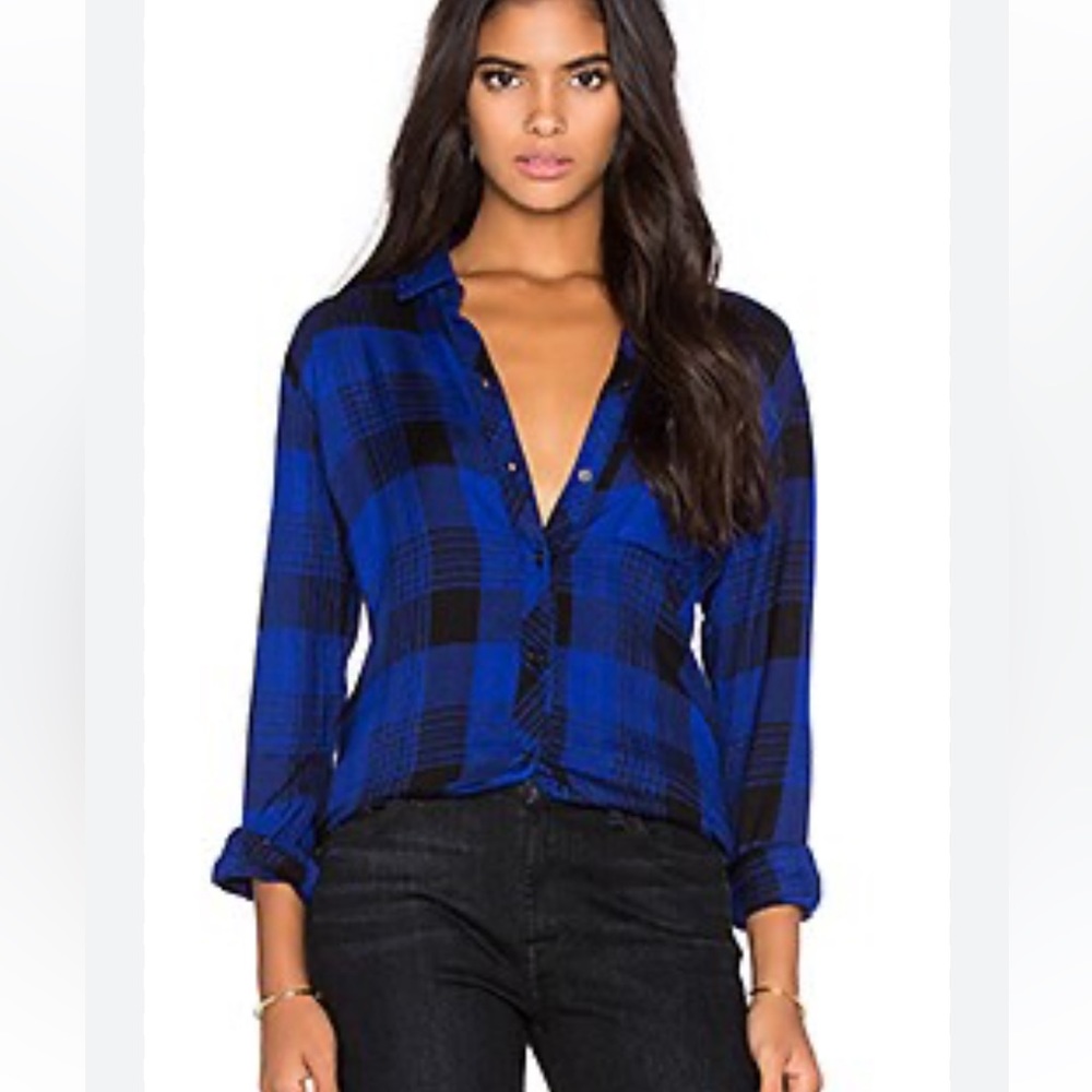 Rails Hunter Blue And Black Checked Button Down - image 1